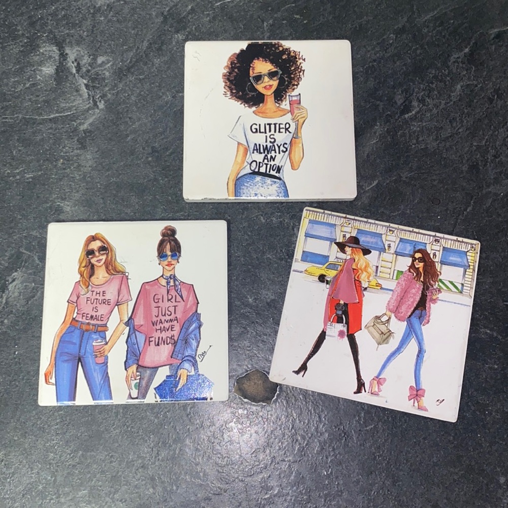Set of 3 stone girly coaster w/ cork on the bottom white